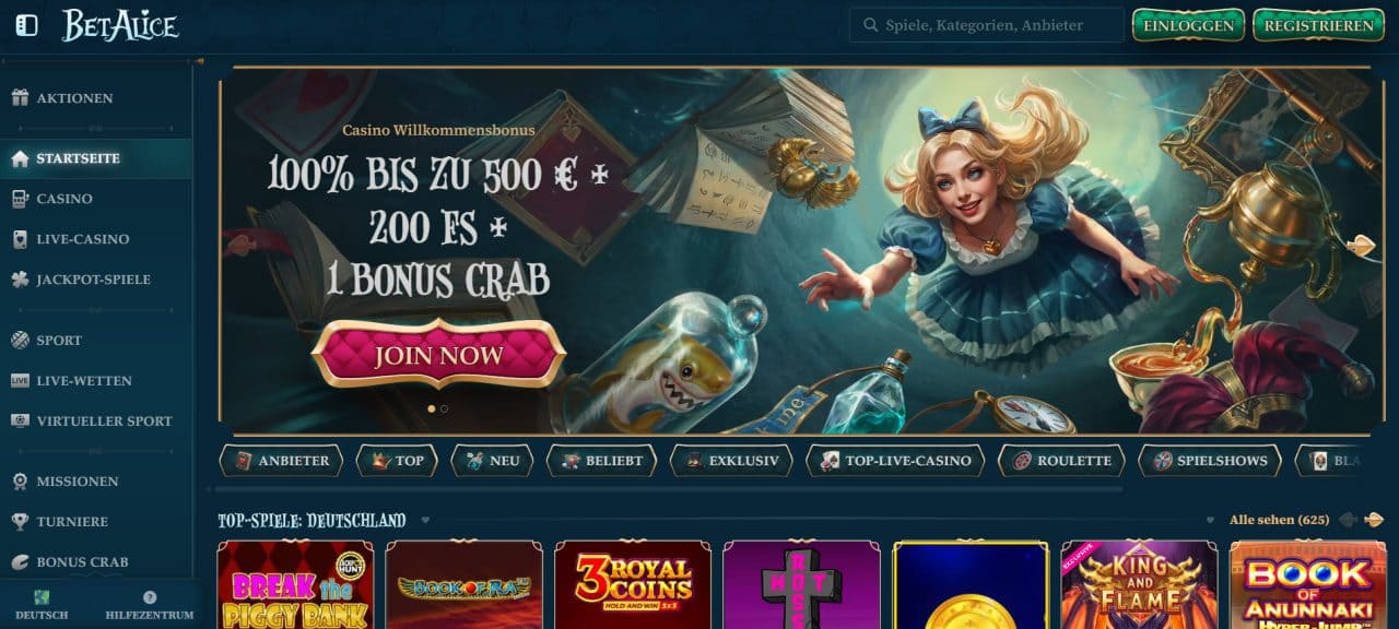 BetAlice Casino: Wunderland-Welt mit 10.500+ Slots
